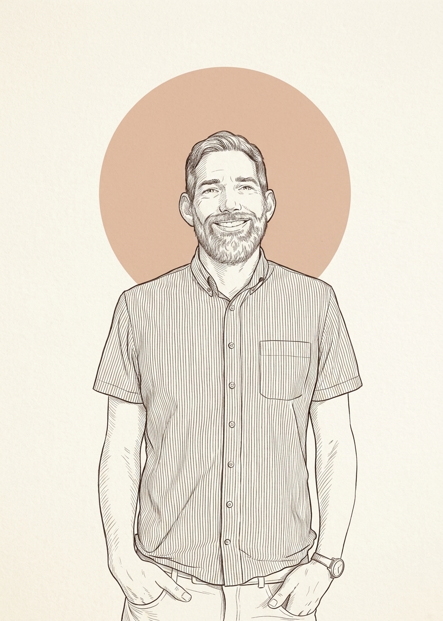 Line drawing of Jim Sakrison